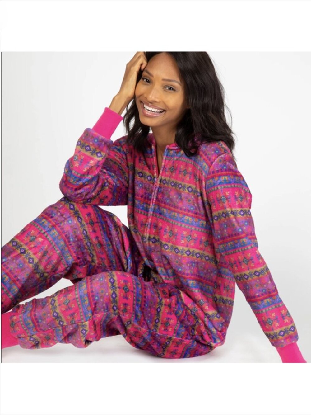 Natural Life Fleece Plush One Piece Pajamas L/XL Loungewear Pink Floral Jumpsuit